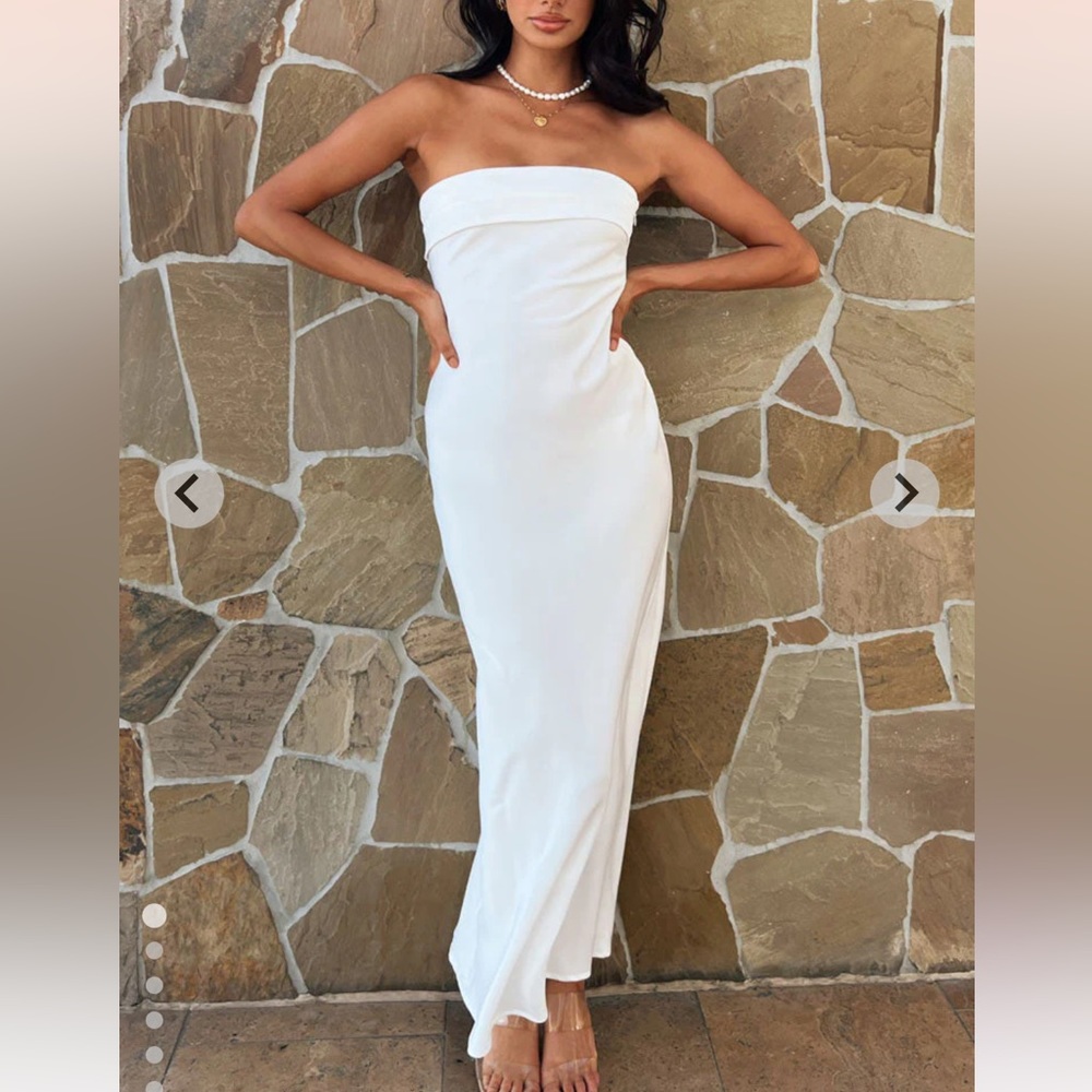 Runaway the label white strapless midi dress